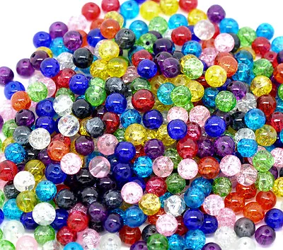 Buy 200 RANDOMLY MIXED CRACKLE GLASS BEADS 6mm ~ Bracelet, Wine Charm, Necklace (E) • 2.95£