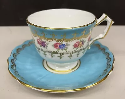 Buy Aynsley Bone China Blue Gold Trim W Roses Tea Cup & Saucer #2911 Branch Handle • 32.68£