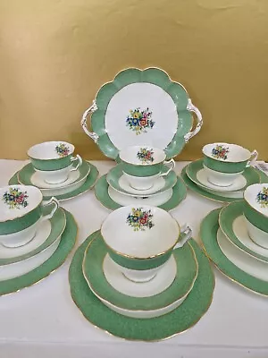 Buy CRESCENT CHINA GEORGE JONES GREEN Plates  Tea Cups & Saucers X 6 • 69.41£