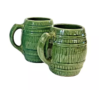 Buy 2 Early MCCOY Prohibition Green Barrel MUGS 1920's #4 Shield Art Pottery 4.75  H • 23.25£