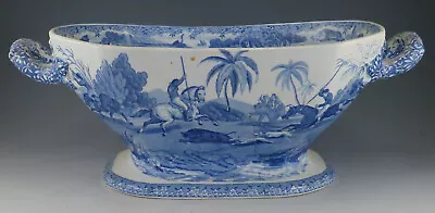 Buy Antique Pottery Pearlware Blue Transfer Spode Indian Sporting Soup Tureen 1810 • 139£