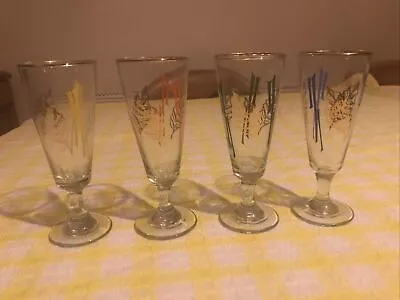 Buy 4 Vintage DEMA Champagne Flutes Wine Glasses Harlequin Gold Holly Leaf 5oz • 10£