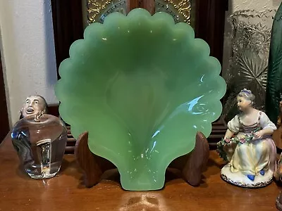Buy Antique Green Opaline Glass Clam Shell Dish (Centerpiece) • 302.88£