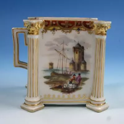 Buy Dresden China - Large Hand Painted Scenic Handled Footed Square Cup • 46.60£
