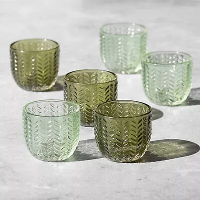 Buy Set Of 6 Floral Green Glass Small Tea Light Candle Holders 6cm Tealight Pots • 19£