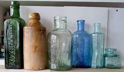 Buy 5 Old Vintage Glass Bottles + 1 Stoneware Jar • 5.50£