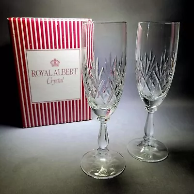 Buy Two Royal Albert Crystal Victoria Champagne Flutes/Glasses - 19.5cm High BOXED • 21.90£