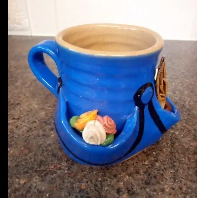 Buy Hand Made Pretty Ugly Mug Studio Pottery Flowers Garden Broom Green     C • 16.99£