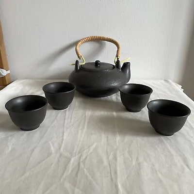 Buy Vintage Black Oriental Chinese 5 Piece Stoneware Tea Set Teapot & 4 Cups BOXED • 29.99£