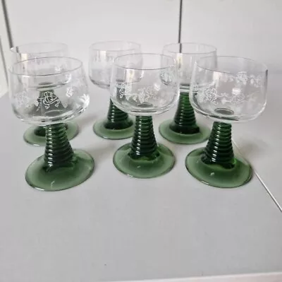 Buy Set Of 6 Vintage Luminarc French Retro Green Beehive Stem Wine Liquor Glasses • 35£