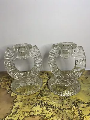 Buy 2 X Vintage 1960s Heavy Bohemia Glass Lead Crystal Candle Stick Holders • 12.99£