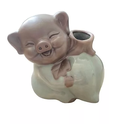 Buy Pig Stem Vase Ceramic Stoneware Green Brown Asian Oriental Piggy Small Unused • 6.99£