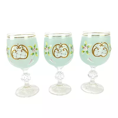 Buy 6 Bohemian Wine Glasses Crystal Colored Enamel Painted Stemmed Pastel Blue • 117.64£