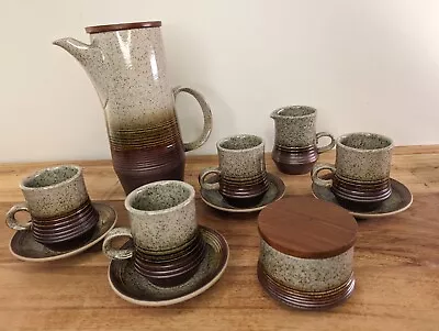 Buy Vintage Purbeck Portland Coffee Set Pot Cup Saucer Speckled Brown Pottery Wooden • 79£
