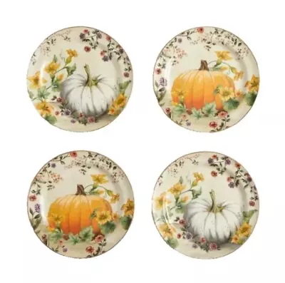 Buy Pottery Barn Botanical Harvest Pumpkin Set Of 4 Stoneware Salad Plates NIB • 69.89£