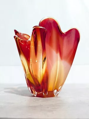 Buy Vintage Iwatsu Sanyu Ugs 1970's Japanese Studio Art Glass Handkerchief Vase Red • 60£