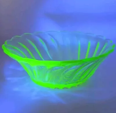 Buy Bagley Green Uranium Glass Bowl 5 Inch Carnival Pattern Vintage 1930s Art Deco • 9.50£