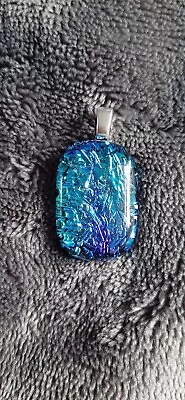 Buy Handmade Fused Dichroic Glass Necklace - Shades Of Blue Crackle  • 7.50£
