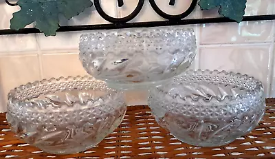 Buy Three Pretty Vintage Clear Cut Glass Floral Design Bowls • 5.99£