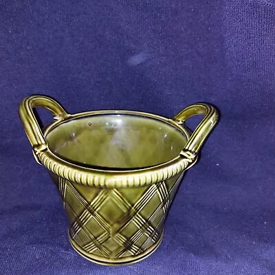 Buy Holkham Pottery Designed By Elaine Goddard Green Two Handled Basket Planter • 14.99£