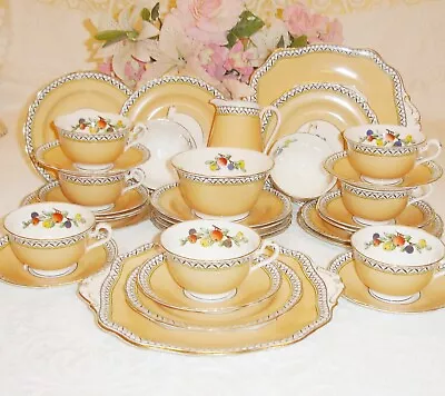 Buy Art Deco Tea Set 🍰33 Piece Set Adderley Bone China England Autumn Gold Fruits🍰 • 45£