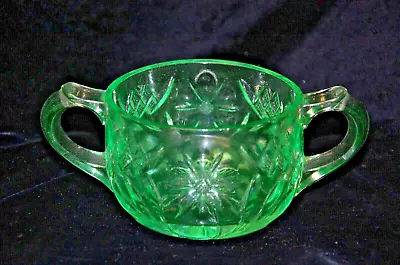 Buy Vintage Green Depression Glass Sugar Bowl Pressed Glass Daisy Design And Handles • 17.70£