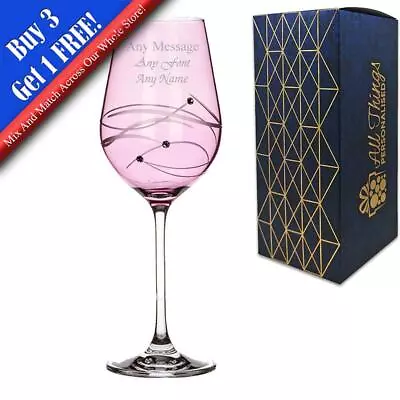 Buy Personalised Engraved Pink Diamante Wine Glass With Spiral Design Cutting • 21.95£