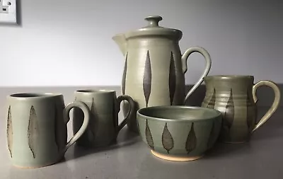Buy Langrigg Studio Pottery Coffee Set X 5 Piece Jill Cookson Cumbria Vintage VGC • 40£