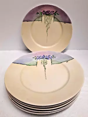 Buy Antique Set Of 6 Bavarian China 9  Lunch Plates Hand Painted Violets Signed D.W. • 36.35£