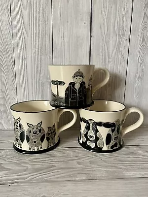 Buy 3 X Moorland Pottery Lakeland Ware Mugs Fell Walker Country Cow Country Pig Mug • 44.99£