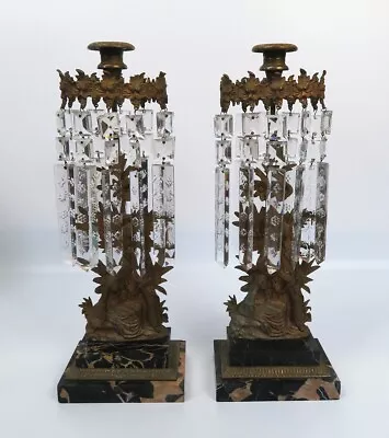 Buy Stunning Pair American Victorian Brass Mantle Lustres On Marble W Courting Scene • 372.77£