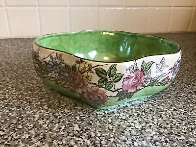 Buy Maling Pottery Lustre Ware Quatrefoil Shape Green Rosine Bowl - Fully Gilded Rim • 6.95£