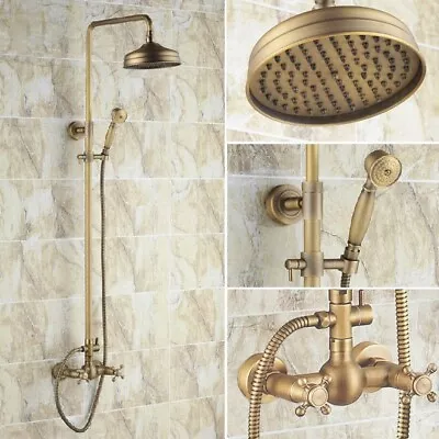 Buy Antique Brass Bathroom Rain Shower Faucet Set Mixer Tap Dual Cross Handle Mrs034 • 139.99£