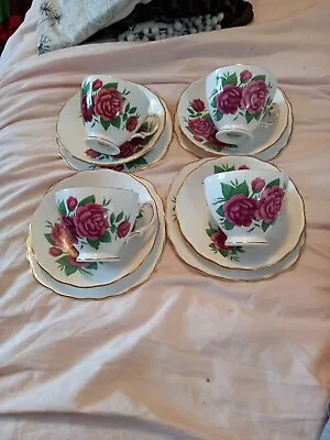 Buy Vintage Royal Vale Bone China 4 Teacups Saucers & Cake Plates • 10£