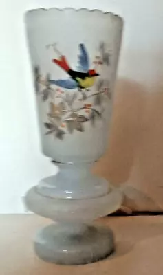 Buy Antique Victorian Bristol Hand Painted Opaline Glass Vase Excellent Condition. • 12£