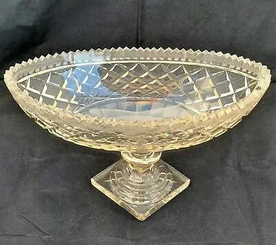 Buy Antique Boat Shaped Cut Glass Pedestal Bowl Diamond Base Georgian Style Cir 1890 • 110£