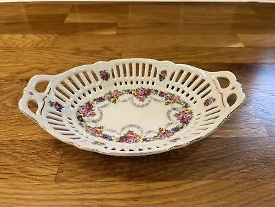 Buy Vintage Lace Reticulated Ribbon Dish Gold Trim, Floral Trinket / Bon Bon Tray • 4.50£