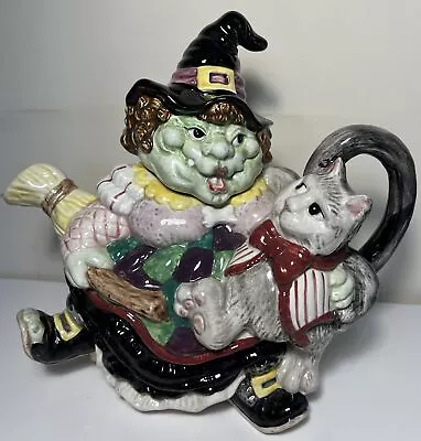 Buy Vintage Fitz And Floyd Porcelain Halloween Gypsy Witch W/ Cat Teapot Decor 1992 • 51.21£