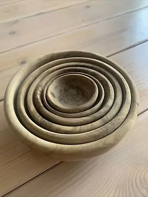 Buy Pottery Barn Olive Wood Nesting Serving Bowls Set Of 6 Brown Tan NWOB • 50£