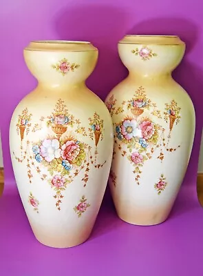 Buy Pair Of Large Crown Devon Fielding SPRING Vases C1910 • 32£