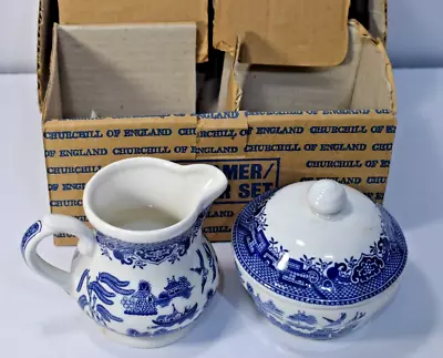 Buy Blue Willow Churchill England Sugar Bowl And Creamer • 32.57£