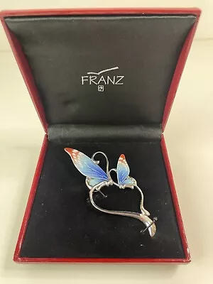 Buy Franz Porcelain Butterflies Heart Shaped 4  Silver Tone Pin Brooch Pendant • 37.34£