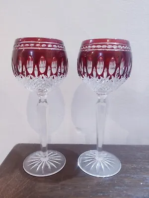 Buy 2 X Waterford Crystal Clarendon Ruby Red Wine Hock Glasses (3) • 90£