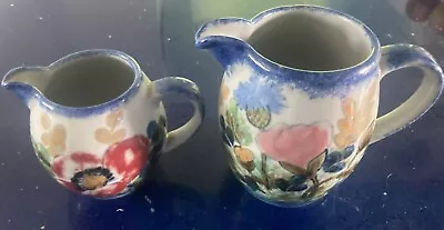 Buy Beautiful Pair Of Highland Stoneware Floral Pattern Jugs 16cms & 12 Cms High • 39£