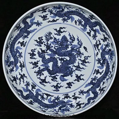 Buy 24   Xuande Marked China Blue White Porcelain Dynasty Dragon Pattern Plate • 710£