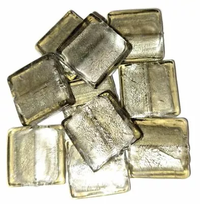 Buy 10 Silver Foil Lined Glass Square Beads ~ HEMATITE GREY / CHARCOAL SILVER • 3.75£