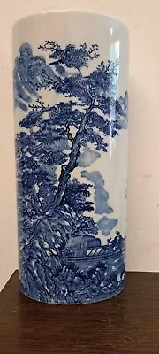 Buy VINTAGE Japanese Flow Blue And White Scenic Fisherman Vase Pottery  • 39£