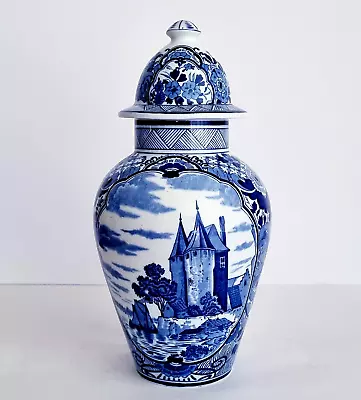 Buy Antique DELFT BLUE & WHITE LIDDED VASE GINGER JAR 13.2 INCHES - EXCELLENT • 113.23£