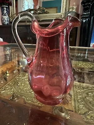 Buy Antique Cranberry Glass Jug, Glass Pitcher, Water Jug, Table Decor • 45£
