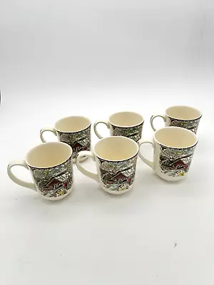 Buy Set Of 6 Johnson Brothers The Friendly Village Mugs Cups Coffee Covered Bridge • 27.95£